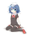  bad_id bad_pixiv_id black_legwear blue_eyes blue_hair blush cosplay flat_chest fuuen_(akagaminanoka) hat houjuu_nue houjuu_nue_(cosplay) murasa_minamitsu short_hair simple_background sitting solo thighhighs touhou wariza white_background 