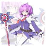  aisha_(elsword) bad_id bad_pixiv_id belt blush elsword fuuen_(akagaminanoka) holding holding_wand magician_(elsword) necktie open_mouth panties purple_eyes purple_hair purple_skirt short_hair skirt smile solo thighhighs underwear wand white_legwear white_panties zoom_layer 