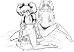  ahoge bottomless bow breasts choker cunnilingus dildo fff_threesome greyscale group_sex hair_bow highres hoshii_miki idolmaster idolmaster_(classic) jougasaki_mika jougasaki_rika lineart long_hair monochrome multiple_girls navel nipples nude off_shoulder oral pussy_juice scrunchie sex short_twintails siblings sisters sitting sitting_on_face sitting_on_person spread_legs straddling strap-on threesome topless twintails two_side_up vaginal yuri 