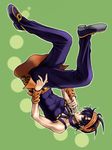  bad_id bad_pixiv_id belt black_hair choker floating green_background headband jojo_no_kimyou_na_bouken male_focus narancia_ghirga open_mouth rinmin solo upside-down vento_aureo 