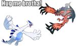  ! anime avian bird blue_eyes claws dragon english_text lizard lugia nintendo open_mouth plain_background pok&eacute;mon red_skin reptile scalie sharp_teeth teeth text tongue unknown_artist video_games white_background white_skin wings yveltal 