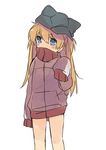  bad_id bad_pixiv_id blue_eyes blush brown_hair covered_mouth hat hat_with_ears long_hair long_sleeves mizuki_(koko_lost) naked_sweater neon_genesis_evangelion oversized_clothes shikinami_asuka_langley solo souryuu_asuka_langley sweater 