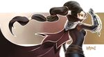  black_hair cape character_name gauntlets glasses league_of_legends long_hair shauna_vayne solo usagi_haku 