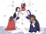  2girls 3boys absurdres character_request demon highres kyoukai_senjou_no_horizon kyoukaisenjou_no_horizon maeda_toshiie maeda_toshiie_(horizon) msg01 multiple_boys multiple_girls narimasa_sassa sassa_narimasa snow snowman sunglasses toshii_maeda 