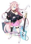  amplifier boots bra_strap choker guitar highres ia_(vocaloid) instrument kgr long_hair mismatched_legwear one_eye_closed smile solo very_long_hair vocaloid 