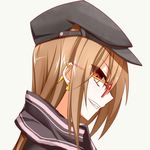 brown_hair face glasses grin hat lindoh_flores long_hair looking_at_viewer original profile red-eyes_macadamiachoco simple_background smile solo 