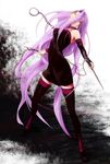  bad_id bad_pixiv_id bare_shoulders boots chain dagger dress fate/stay_night fate_(series) highres long_hair nameless_dagger potiko68 purple_hair rider solo strapless strapless_dress thigh_boots thighhighs very_long_hair weapon 