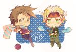  bad_id bad_pixiv_id blonde_hair blue_eyes bola_(weapon) brown_hair bubble caesar_anthonio_zeppeli chibi fingerless_gloves gloves green_eyes grey_eyes headband jojo_no_kimyou_na_bouken joseph_joestar_(young) multiple_boys px2011 scarf 