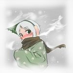  blush breath green_eyes highres konpaku_youmu oversized_clothes scarf short_hair silver_hair snowing solo touhou winter_clothes yatanokagami 