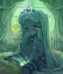  bed blanket blue_eyes blue_hair blush collar crown curtains cute cutie_mark equine female feral friendship_is_magic gameboy hair horn legwear long_hair magic mammal multi-colored_hair my_little_pony open_mouth pillow princess_luna_(mlp) ricosye sleepy socks solo stockings tears winged_unicorn wings yawn young 