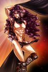  boots earrings highres horns jewelry jojo_no_kimyou_na_bouken kars_(jojo) kinako_(nurupoga) loincloth long_hair male_focus muscle purple_eyes purple_hair solo stone_mask_(jojo) tongue 