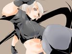 ahoge angel_(kof) blue_eyes gloves kneeing lips midriff navel ryu3224 solo the_king_of_fighters white_hair 