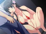  1girl atelier_g/h breasts cum cum_in_mouth cum_on_body cum_on_breasts cum_on_upper_body fellatio gakuen_ntr gakuen_ntr_boku_no_shiranui_kanojo_no_kao large_breasts mizuo_hina oral penis sling_bikini solo_focus squatting swimsuit 