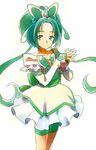  akimoto_komachi bike_shorts butterfly_hair_ornament cure_mint green_eyes green_hair green_shorts hair_ornament jewelry kurochiroko long_hair magical_girl precure shorts shorts_under_skirt simple_background smile solo twintails yes!_precure_5 