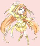  boots bow brooch bubble_skirt choker circlet cure_muse_(yellow) frills hair_ribbon heart jewelry knee_boots kurochiroko long_hair magical_girl open_mouth orange_hair pink_background precure red_eyes ribbon shirabe_ako skirt solo suite_precure tiara yellow_bow yellow_choker yellow_skirt 