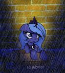  blue_hair box brick_wall crown dankodeadzone equine female feral friendship_is_magic hair horn horse long_hair mammal my_little_pony pony princess_luna_(mlp) rain royalty sad solo text unicorn 