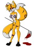  axe breasts canine fangs female fox looking_at_viewer mammal mischievous nude purple_eyes scythe sega smile solo sonic_(series) tails_doll teeny16 weapon 