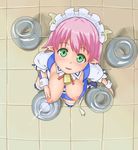  1girl breasts breasts_outside elfleda_mirjasdottir green_eyes gyuunyuu_(galgal34) highres horns lactation looking_at_viewer lotte_no_omocha! maid_headdress nipples pink_hair pointy_ears solo tail 