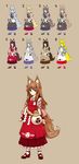  acea4 animal_ears blonde_hair blue_hair brown_background brown_hair character_sheet highres long_hair looking_at_viewer mary_janes mitsudomoe_(shape) original rei_(rayden_models) shoes simple_background smile tail tomoe_(symbol) yagasuri 