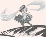  alternate_legwear bad_id bad_pixiv_id breasts hatsune_miku highres long_hair medium_breasts mikuma_folgore one_eye_closed open_mouth pantyhose simple_background sketch skirt smile solo twintails very_long_hair vocaloid 