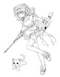  acea4 book cat flower genderswap genderswap_(mtf) greyscale gun hair_flower hair_ornament lin_biao lineart mao_zedong monochrome original simple_background skirt smile solo thighhighs weapon white_background 