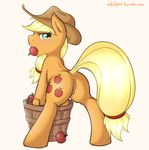  anus applejack_(mlp) blonde_hair blush cowboy_hat cutie_mark equine female feral freckles friendship_is_magic green_eyes hair hat horse looking_at_viewer looking_back mammal my_little_pony pony pussy ratofdrawn ratofponi simple_background solo 