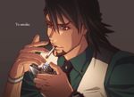  brown_eyes brown_hair cigarette facial_hair jewelry kaburagi_t_kotetsu lighter lunarclinic male_focus ring smoking solo stubble tiger_&amp;_bunny vest waistcoat wedding_band zippo_(object) 
