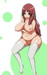  1girl ano_natsu_de_matteru breasts brown_hair curvy doradora80 kitahara_mio long_hair naked_thighhighs nipples nude pussy solo thighhighs uncensored yellow_eyes 