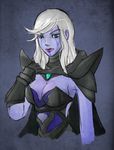  cleavage dota dota_2 drow elf female looking_at_viewer plain_background solo spidercandy traxex_the_drow_ranger video_games 