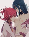  aida_mana aoki_shizumi blue_eyes blue_hair blush bow breast_sucking breasts couple dokidoki!_precure flipped_hair half_updo hishikawa_rikka long_hair medium_breasts multiple_girls nipples oogai_daiichi_middle_school_uniform open_mouth pink_bow pink_hair precure purple_sailor_collar sailor_collar saliva school_uniform short_hair tongue tongue_out yuri 