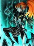  back closed_eyes digital_dissolve flat_chest from_behind headwear_removed helmet helmet_removed highres imp long_hair midna midna_(true) neon_trim orange_hair pointy_ears ponytail scrunchie senkou_tobaku solo spoilers the_legend_of_zelda the_legend_of_zelda:_twilight_princess transformation 