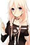  blush grin hair_between_eyes ia_(vocaloid) koyubi_right long_hair looking_at_viewer pink_hair pointing smile solo very_long_hair vocaloid 