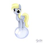  blonde_hair bubble bubbles cutie_mark derp_eyes derpy_hooves_(mlp) equine female feral friendship_is_magic hair horse mammal my_little_pony mysticalpha pegasus plain_background pony solo standing white_background wings yellow_eyes 