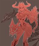  alternate_form armor dragon fang helmet horned_helmet kukon league_of_legends monochrome narrow_waist shyvana smirk solo wide_hips 