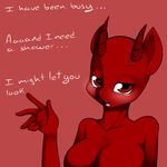  anthro big_breasts blush breasts chilly_pepper cleavage clothed clothing dialog dragon english_text equine fangs female friendship_is_magic fur horn horse hybrid kloudmutt mammal my_little_pony pony red_eyes red_fur solo text 