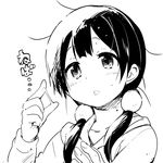  :o greyscale hair_ornament kitashirakawa_tamako low_twintails mole mole_on_neck monochrome open_mouth sexually_suggestive solo sweat tamako_market twintails watarai_keiji 