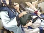  1boy 1girl animal_ears aruruw barefoot dog_ears feet game_cg hakuoro indoors japanese_clothes utawareru_mono 