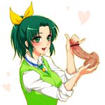  bad_id bad_pixiv_id blush bow breasts caressing_testicles censored covered_nipples disembodied_penis glansjob green_eyes green_hair hair_bow handjob heart hetero highres looking_at_viewer medium_breasts midorikawa_nao nanairogaoka_middle_school_uniform neziiro open_mouth penis pointless_censoring ponytail precure school_uniform short_hair sleeves_rolled_up smile smile_precure! solo_focus testicles upper_body white_background 