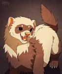  brown_fur claws cute falvie fangs feral ferret fur grey_claws happy mammal mustelid nude open_mouth smile solo teeth tongue white_fur 