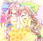  bad_id bad_pixiv_id closed_eyes doll hands_together ia_(vocaloid) long_hair mayu_(vocaloid) multiple_girls pillow skura01 sleeping stuffed_animal stuffed_bunny stuffed_toy usano_mimi vocaloid 