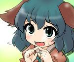  :3 [] animal_ears blush closed_eyes fidgeting fingers_together flying_sweatdrops green_eyes green_hair kasodani_kyouko no_nose open_mouth short_hair solo sweatdrop touhou upper_body 