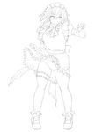  braid full_body greyscale izayoi_sakuya kasuga_yukihito lineart loafers maid maid_headdress monochrome panties pantyshot shoes short_hair sketch solo touhou traditional_media twin_braids underwear white_background wind wind_lift work_in_progress 