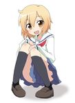  black_hair blush brown_eyes kotoura-san kotoura_haruka long_sleeves looking_at_viewer massala school_uniform serafuku short_hair sitting skirt smile solo 