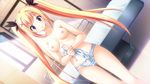  blonde_hair blue_eyes blush breasts cameltoe game_cg kikouyoku_senki_gin_no_toki_no_corona long_hair matsuryuu nipples panties striped_panties tagme_(character) twintails underwear 