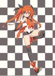  bad_id bad_pixiv_id bare_shoulders black_gloves black_legwear blade_(galaxist) blue_eyes checkered checkered_background detached_sleeves gloves long_hair looking_at_viewer miniskirt necktie orange_hair original over-kneehighs panties pantyshot parted_lips pointy_ears skirt solo thighhighs twintails underwear upskirt white_panties 