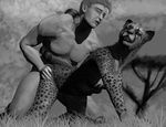  anthro black_nose breasts cheetah doggystyle duo fangs feline female from_behind grass hattonslayden human human_on_anthro interspecies male mammal multi_breast nipples nude prehensile_tail sex straight tail_wrap tree 