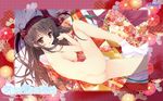  ass back blush breasts brown_eyes brown_hair chiisana_kanojo_no_serenade hair_ornament hairclip highres legs long_hair lying medium_breasts motosuwa_matsuri nipples nude on_side one_side_up solo tsurusaki_takahiro 