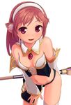  absurdres animal_ears bad_id bad_pixiv_id bare_shoulders blush breasts brown_hair detached_sleeves hairband highres looking_at_viewer mage midriff navel open_mouth original sawada_yuusuke short_hair skirt small_breasts smile solo thighhighs wand 