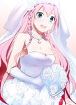  :d aqua_eyes bare_shoulders bouquet braid breasts cleavage dress flower gloves jewelry kikuchi_mataha large_breasts long_hair looking_at_viewer megurine_luka necklace open_mouth pink_hair smile solo twin_braids vocaloid wedding_dress 