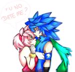  amy_rose antiiheld blue_hair blush bracelet clothed clothing desperate dialog duo female green_eyes hair hedgehog human humanized jewelry male mammal pink_hair plain_background scarf sega sonic_(series) sonic_the_hedgehog text transparent_background 